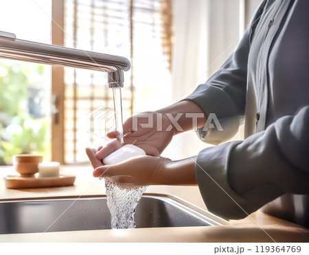 手を洗う女性のイメージ素材 119364769