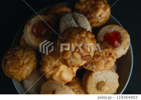 bowl with some different Spanish panellets bowl with some different Spanish panellets 119364903