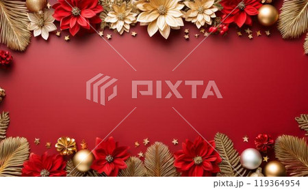 ゴールドと赤が彩る華やかなクリスマスフレーム5 ゴールドと赤が彩る華やかなクリスマスフレーム5 119364954