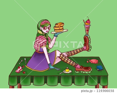 カフェ店員の女の子 緑背景 カフェ店員の女の子 緑背景 119366038