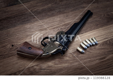 Old West .44 caliber single action revolver gun with rounds Old West .44 caliber single action revolver gun with rounds 119366128