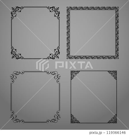 Set of decorative frames Elegant vector element for design in Eastern style, place for text. Floral black and gray borders. Lace illustration for invitations and greeting cards 119366146