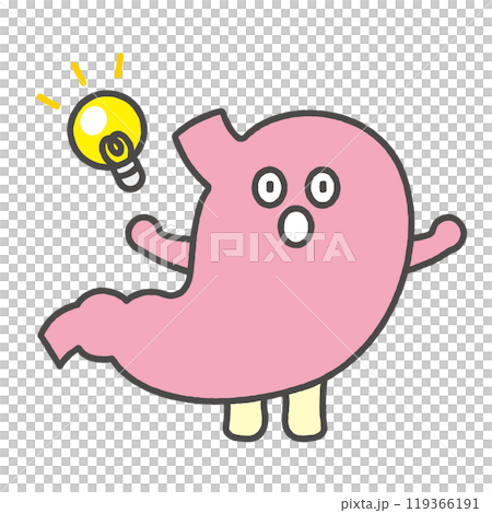 ひらめいた胃のキャラクターイラスト ひらめいた胃のキャラクターイラスト 119366191
