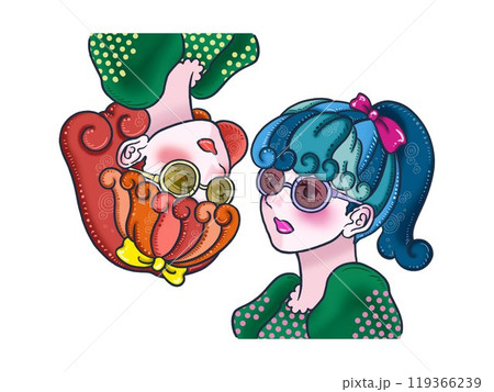 二人のメガネをかけた女の子　白背景 119366239