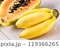 Bunch of Bananas and Papaya Isolated on a Background 119366265
