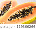 Fresh Sliced Papaya Fruit Closeup 119366266