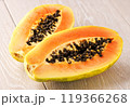 Fresh Sliced Papaya Fruit Closeup 119366268