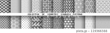 Geometric set of seamless black and white patterns. Simple vector graphics. 119366388