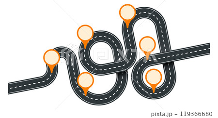 Road scheme with navigation pins. Route color template 119366680
