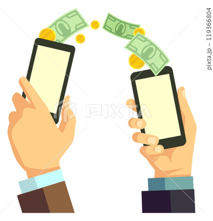 Mobile app payment icon. People transfer money with phones 119366804