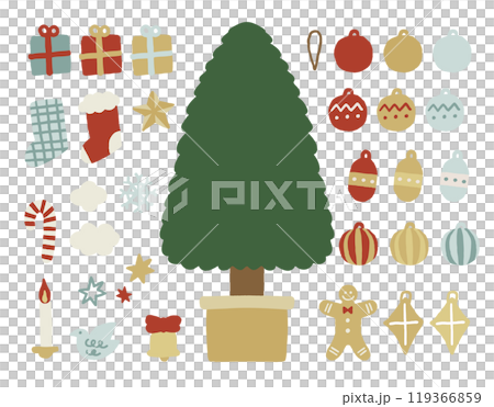 Christmas tree and ornaments hand-drawn illustration set 119366859