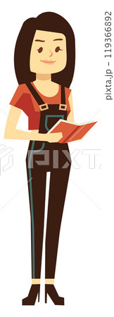 Young woman read book. Female student cartoon character 119366892