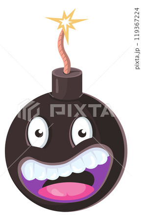 Funny bomb emoji. Cartoon burning fuse ball 119367224
