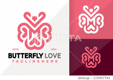 M Letter Butterfly Love Logo Icon Vector Design. Creative simple logos designs illustration M Letter Butterfly Love Logo Icon Vector Design. Creative simple logos designs illustration 119367342