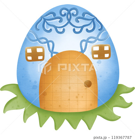 Easter colorful egg house, hand drawn illustration, elements illustration. 119367787