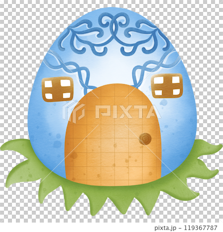 Easter colorful egg house, hand drawn illustration, elements illustration. 119367787