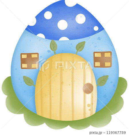 Easter colorful egg house, hand drawn illustration, elements illustration. 119367789