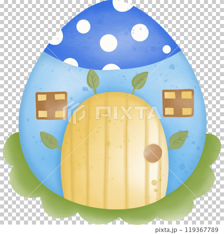 Easter colorful egg house, hand drawn illustration, elements illustration. 119367789