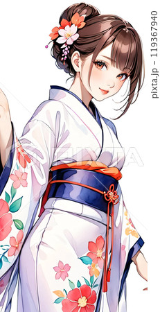 着物を着た若い日本人女性のイラスト素材 [119367940] - PIXTA
