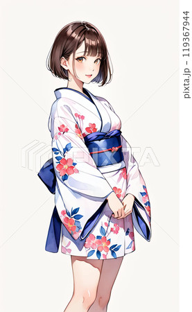 着物を着た若い日本人女性のイラスト素材 [119367944] - PIXTA