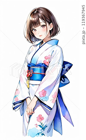 着物を着た若い日本人女性のイラスト素材 [119367945] - PIXTA