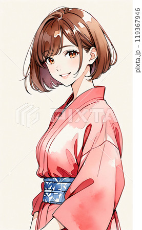 着物を着た若い日本人女性のイラスト素材 [119367946] - PIXTA