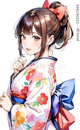 着物を着た若い日本人女性のイラスト素材 [119367949] - PIXTA