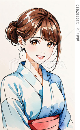 着物を着た若い日本人女性のイラスト素材 [119367950] - PIXTA