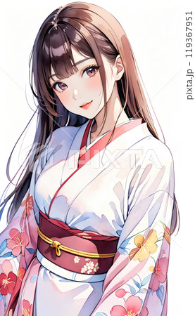 着物を着た若い日本人女性のイラスト素材 [119367951] - PIXTA