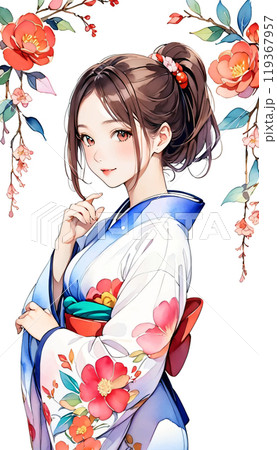 着物を着た若い日本人女性のイラスト素材 [119367957] - PIXTA