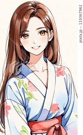 着物を着た若い日本人女性のイラスト素材 [119367962] - PIXTA