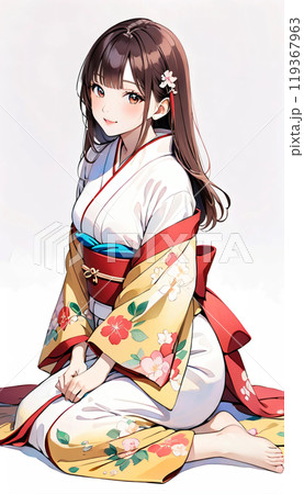 着物を着た若い日本人女性のイラスト素材 [119367963] - PIXTA