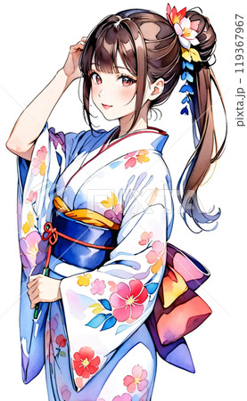 着物を着た若い日本人女性 119367967