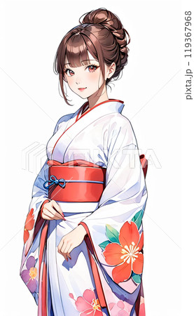 着物を着た若い日本人女性 119367968