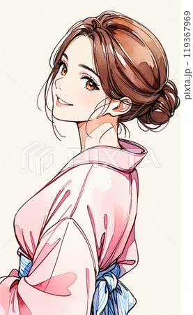 着物を着た若い日本人女性 119367969