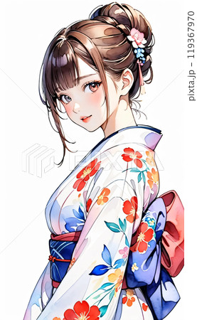 着物を着た若い日本人女性 119367970