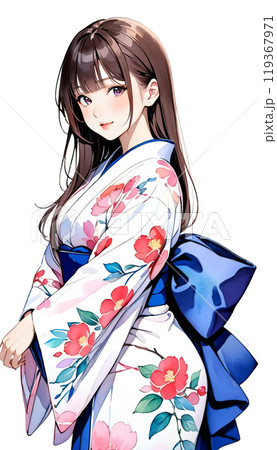 着物を着た若い日本人女性 119367971