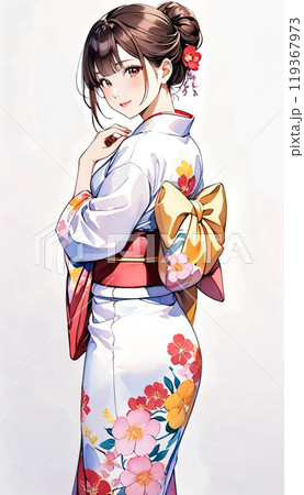 着物を着た若い日本人女性のイラスト素材 [119367973] - PIXTA
