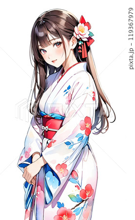 着物を着た若い日本人女性 119367979