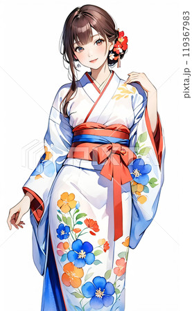 着物を着た若い日本人女性のイラスト素材 [119367983] - PIXTA