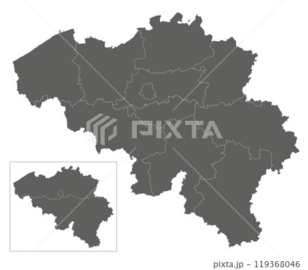 Vector blank map of Belgium with regions, provinces and administrative divisions. Editable and clearly labeled layers. Vector blank map of Belgium with regions, provinces and administrative divisions. Editable and clearly labeled layers. 119368046