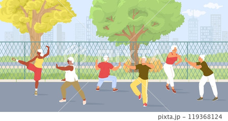 Mature people doing tai chi exercises in park vector illustration 119368124