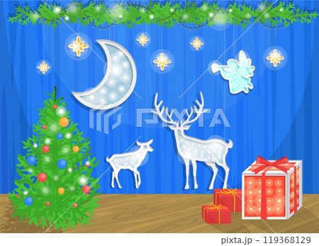 Christmas photo zone with festive holiday ornaments 119368129