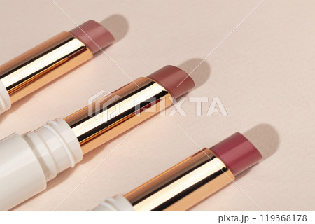 colored lipstick in light tubes. Cosmetic accessories. colored lipstick in light tubes. Cosmetic accessories. 119368178