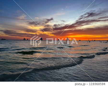 Colorful sunset in Boracay island, Philippines . High quality photo 119368594