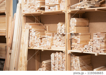 Furniture factory workshop with wood items. 119368665