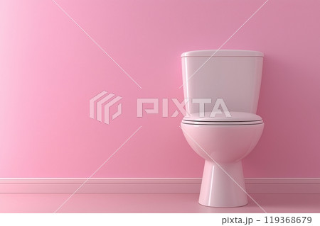 A pristine white toilet centered against a pink wall with a seamless, minimalist appearance A pristine white toilet centered against a pink wall with a seamless, minimalist appearance 119368679