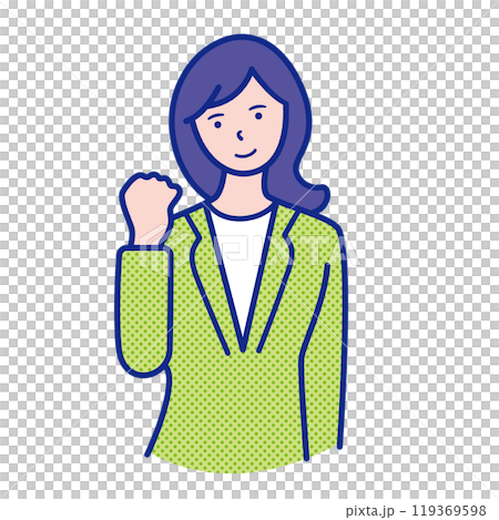Illustration of a woman's upper body doing a fist pump Illustration of a woman's upper body doing a fist pump 119369598
