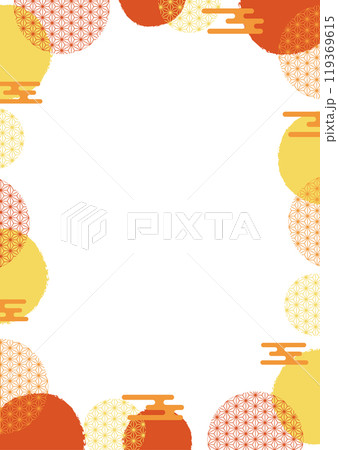和風　フレーム　オレンジ　秋カラー　麻の葉　エ霞　縦長 119369615