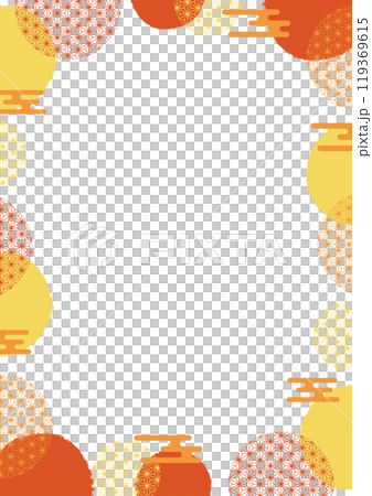 和風　フレーム　オレンジ　秋カラー　麻の葉　エ霞　縦長 119369615